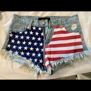 American flag ripped shorts